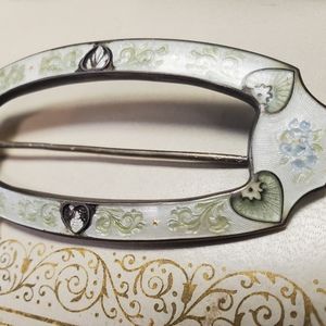 Vintage Porcelain Floral Enamel Antique Brooch Oversized